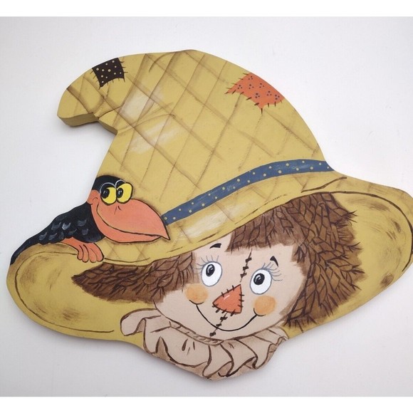 Hand Painted Scarecrow Wooden Wall Art Fall Halloween Autumn Decoration‎ Folk - Picture 2 of 10